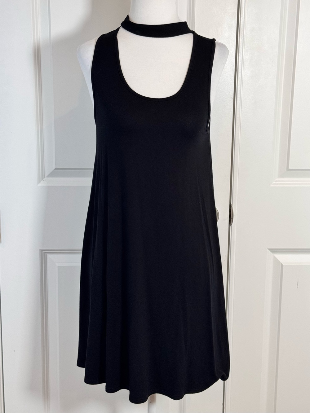 Topshop Black Choker Swing Dress 2 Sleeveless Stretch Mini Y2K Goth Club Dark
